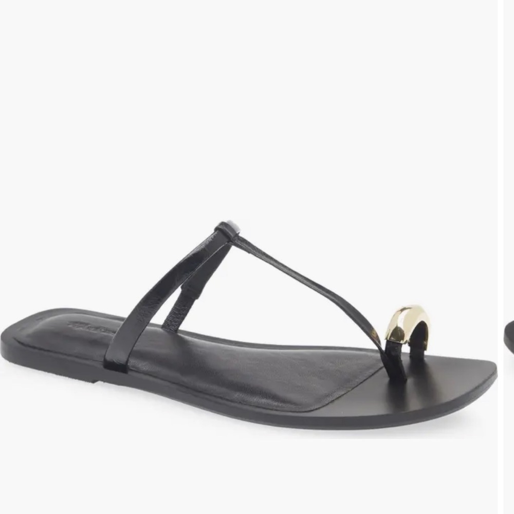 Madewell Black Toe-Ring Slide Sandals with Gold Accent